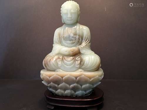 ANTIQUE Chinese Celadon White Jade Guanyin Seating on Lotus Flower, 19th Century. 8