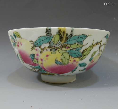 IMPERIAL CHINESE ANTIQUE FAMILLE ROSE PEACH BOWL - YONGZHENG MARK AND PERIOD