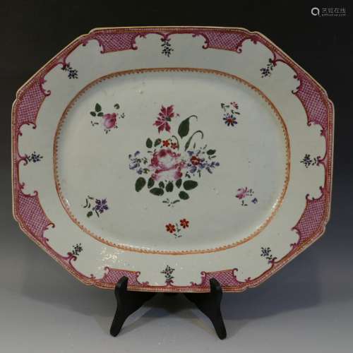 LARGE ANTIQUE CHINESE FAMILLE ROSE PORCELAIN PLATTER - 18TH CENTURY