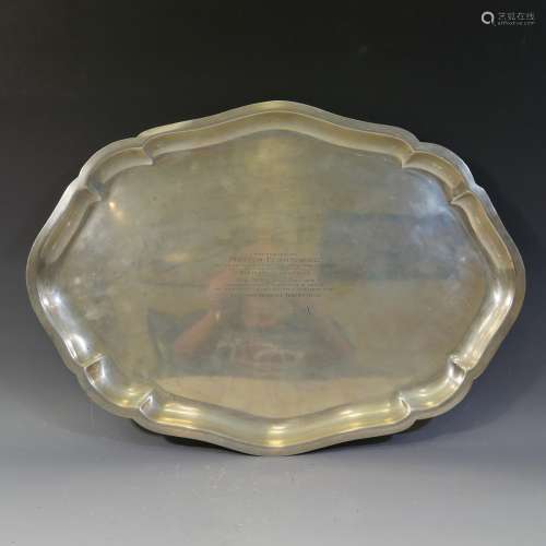 LARGE HEAVY STERLING SILVER SERVING TRAY - 1750 GRAMS