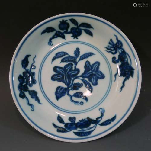 ANTIQUE CHINESE BLUE WHITE PORCELAIN DISH - XUANDE MARK 18TH CENTURY