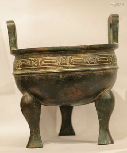 Chinese Bronze Tripod Censer w/ Calligraphy