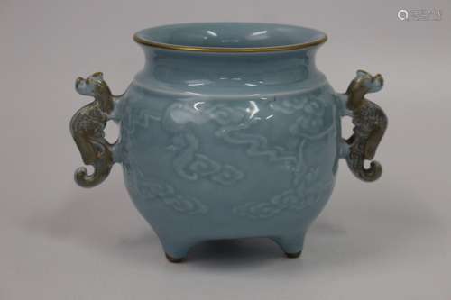 Chinese Blue Glazed Porcelain Incense Burner