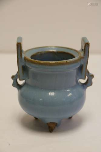 Chinese Blue Glazed Porcelain Tripod Censer