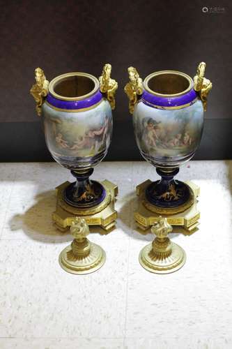 Pair of Porcelain  and Bronze Cover Vase