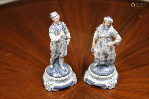 Pair of K.P.M Mark Blue&White Porcelain Figurines