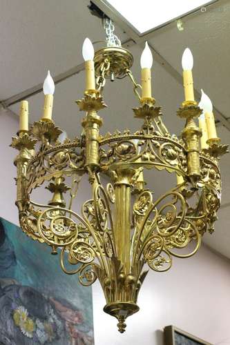 French Castle Design 19th C. Bronze Chandelier