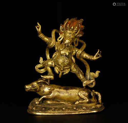 Chinese Gilt Bronze Buddha on Mythical Beast