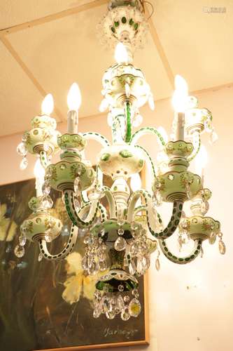 10 Lights Bohemian 1940's Green Crystal Chandelier