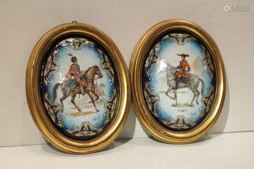 2 Pieces of Enamel Wall Screen Plaques, Signed