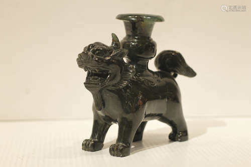 Chinese Jadestone Carved Beast Candle Holder