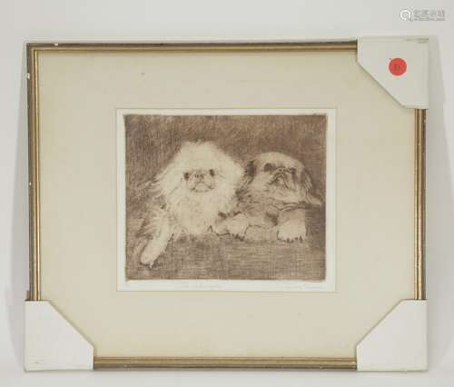 Etching Two Dogs w/ Framed