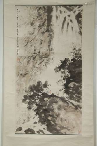 wd Chinese Ink Landscape Scroll Painting, Signed