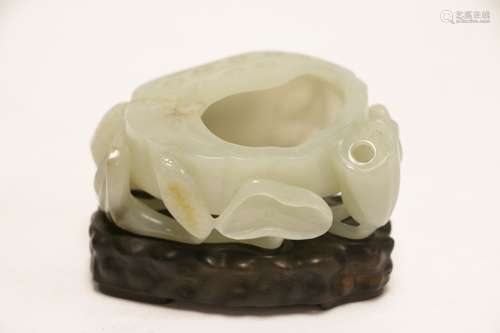 Chinese Jade Carved Brush Washer w/ Base