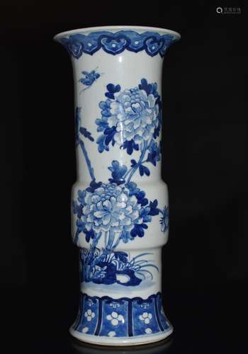 Chinese Blue/White Gu Shape Porcelain Vase, Marked