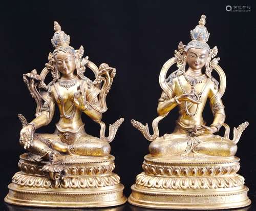 2 Pieces of Chinese Gilt Bronze Buddha