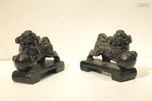 Pair of Chinese Stone Carved Foo Dogs