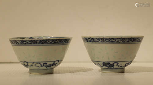 Pair of Chinese Blue/White Porcelain Bowls