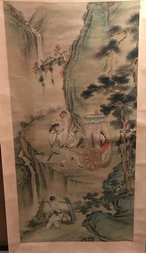 Chinese Ink&Color Scroll Painting, Farmer Scene,