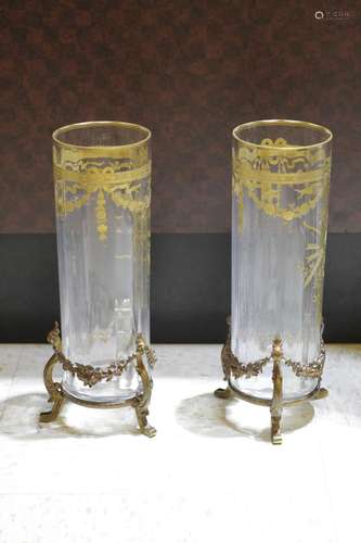 Pair of 19th.C Glass&Bronze Vase