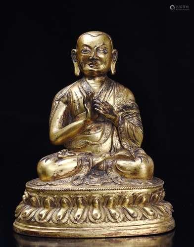 Chinese Gilt Bronze Seating Lama