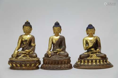 3 Pieces of Chinese Gilt Bronze Buddha