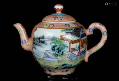 Chinese Famille Rose Porcelain Teapot, Marked