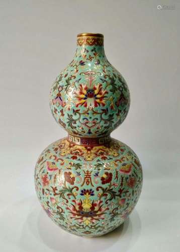 Chinese Green Glazed Famille Rose Porcelain Vase