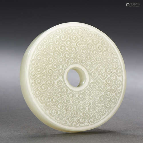 A CHINESE WHITE JADE CHI DRAGON DISC, BI