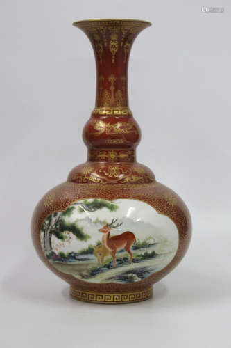 Chinese Famille Rose Porcelain Vase, Marked