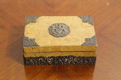 An Antique Silver Wood Box with Hallmark