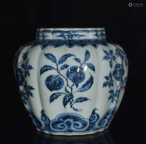 Chinese Blue/White Porcelain Jar, Marked