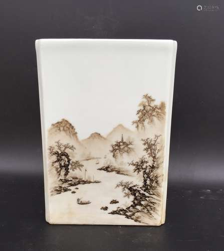 Chinese Famille Rose Square Brush Pot, Marked