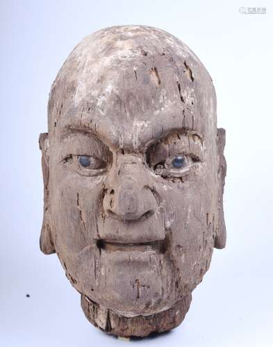 Chinese Wood Carved Lohan Head