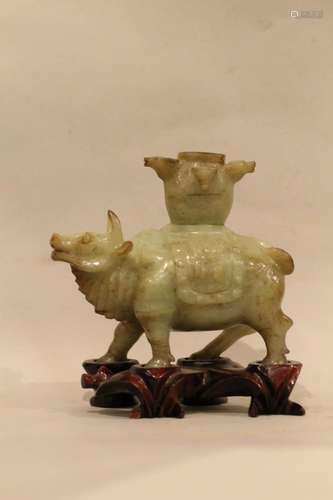 18th C. Chinese Jade Carved Cow