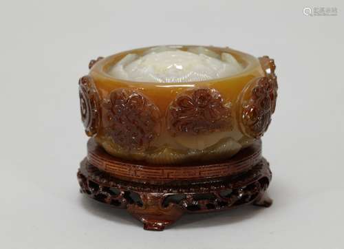 Chinese Agate Carved of a Lotus Form w/ Stand