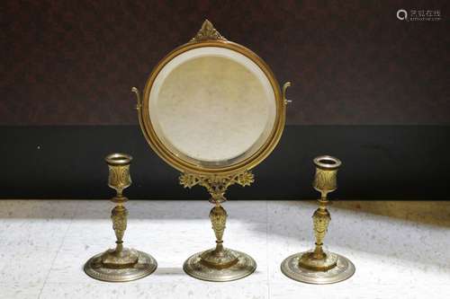 E.Barbedienne, Bronze Mirror& Candle Holder, MArk