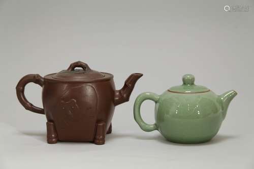 2 Pieces of Chinese Zisha & Porcelain Teapot