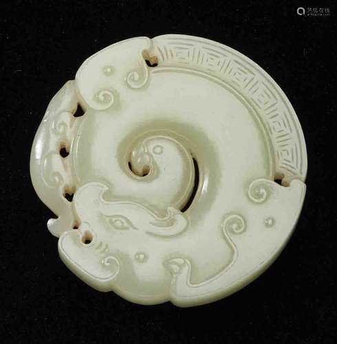 CHINESE YELLOW JADE CARVING OF DRAGON&PHOENIX