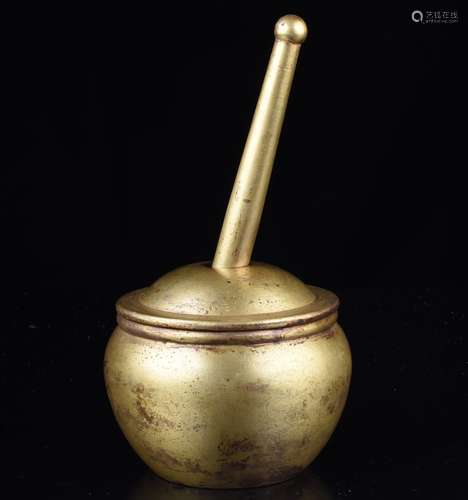 Chinese Gilt Bronze Herbal Mixing Bowl