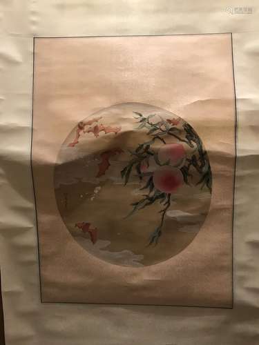 Chinese Scroll Painting, Peach&Bat