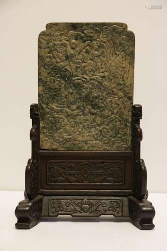 19th C. Chinese Stone Screen w/ Dragon and Cloud