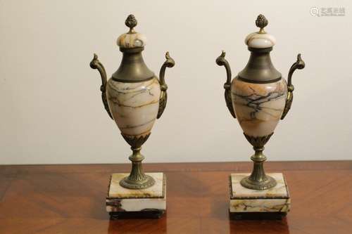 Pair of Marble and Bronze Vase