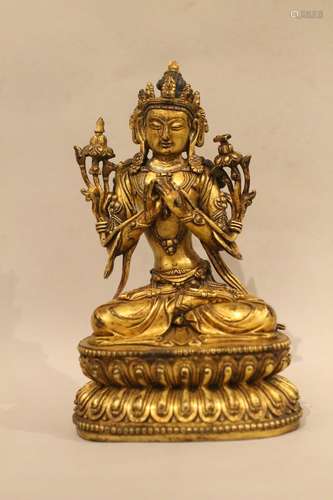 18th C. Chinese Gilt Bronze Buddha