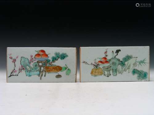 Two Chinese Famille Rose Porcelain Panels.