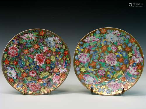 Pair Chinese famille rose porcelain plates