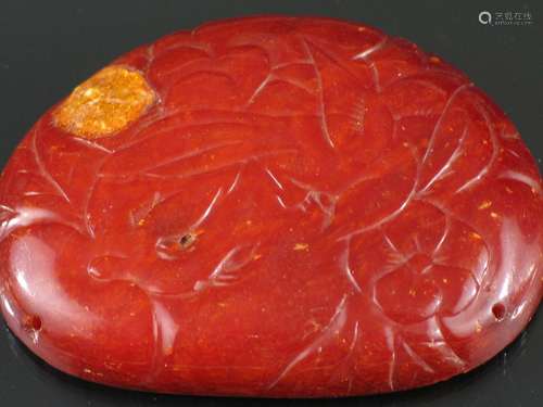 Carved Chinese Amber Mila Plaque, Ming Period.