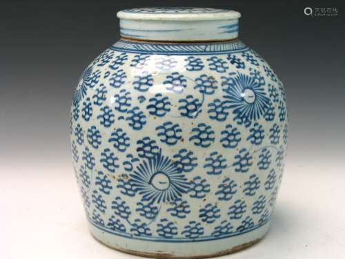 Chinese Blue and White Porcelain Jar with Lid, 19th C.