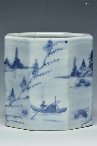 Blue and White Brush Pot,Daoguang Mark and Period