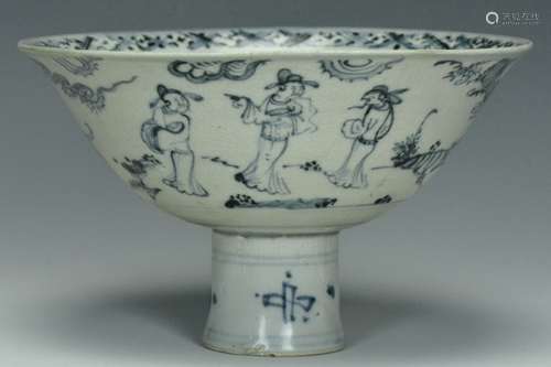 A Ming Blue and White Stem Cup, 15th Century